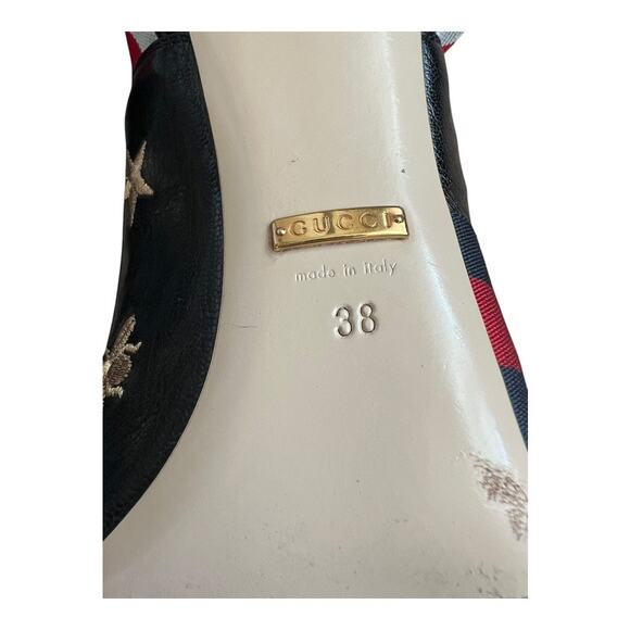 Gucci Heels Sylvie Web Bee Accent Leather Slip On Slingback Round Toe Pumps Shoe - Picture 9 of 11